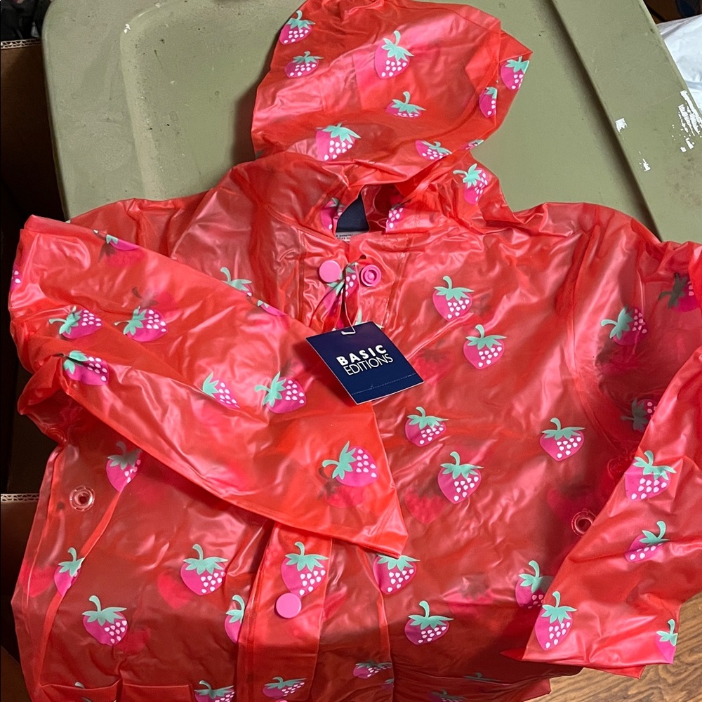 Basic Editions Red Strawberry Print Raincoat